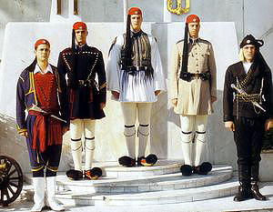 The five Evzoni uniforms