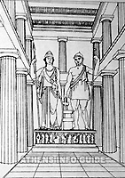 The giant statues of Athena and Hephaistos stood in the cella of the temple