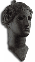 Bronzen hoofd van Nike dat ooit verguld was en ingelegde ogen had, ca. 525 VC ߀ Oude Agora Museum